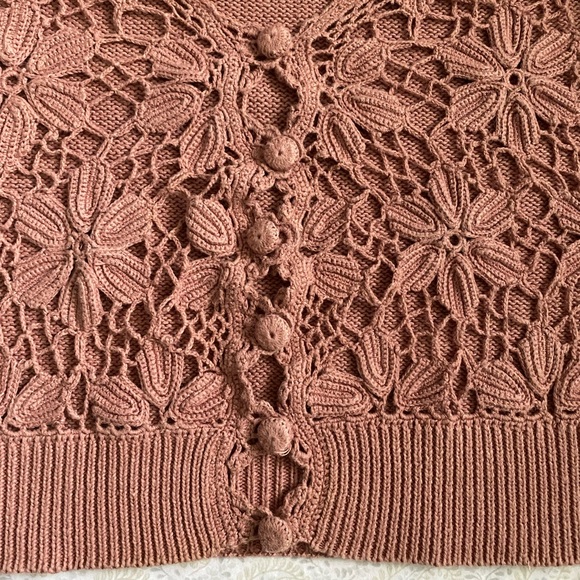 Vintage OBR woven floral cardigan sweater, dusty pink - Picture 7 of 7